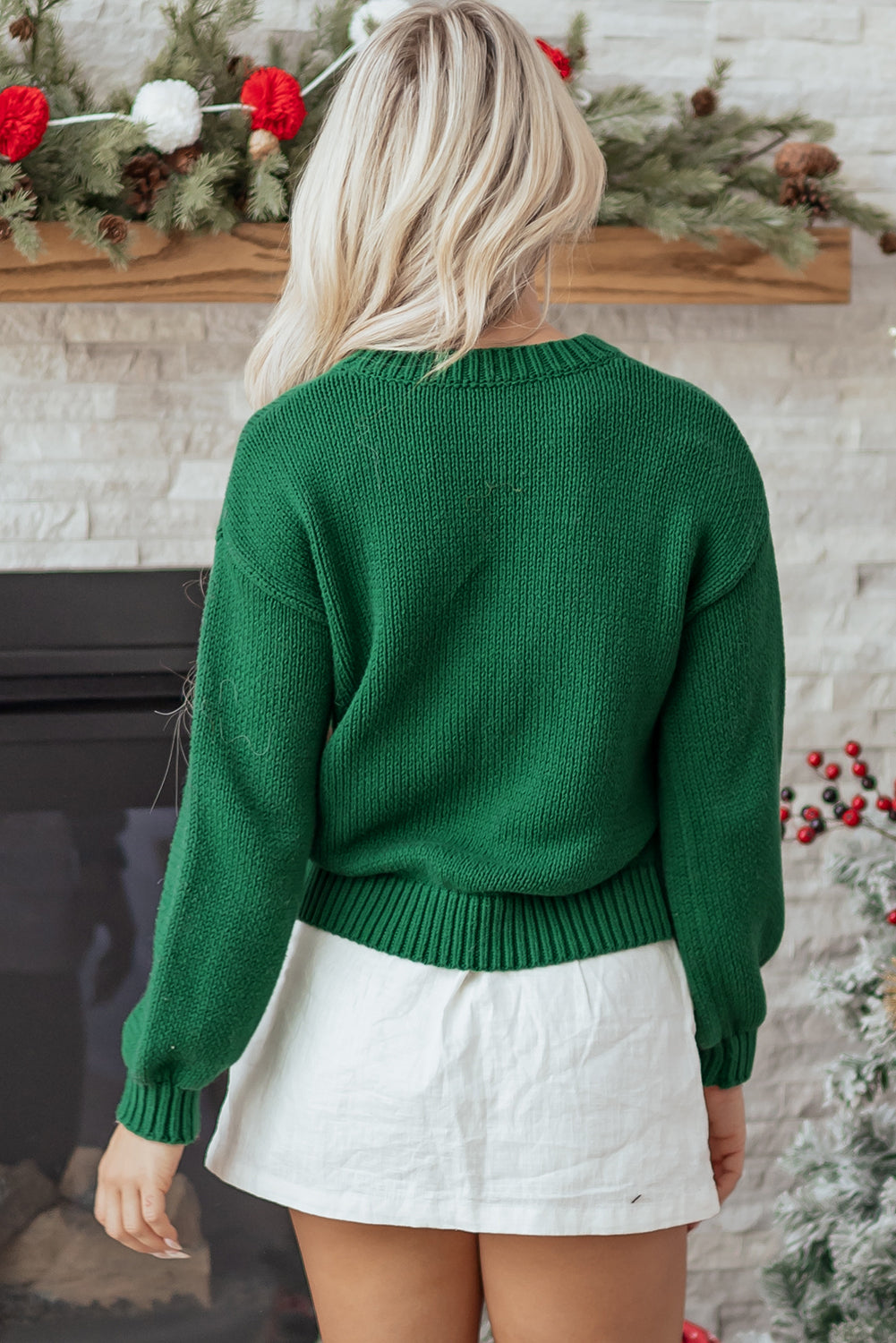 Evergreen Plaid Bow Graphic Christmas Sweater