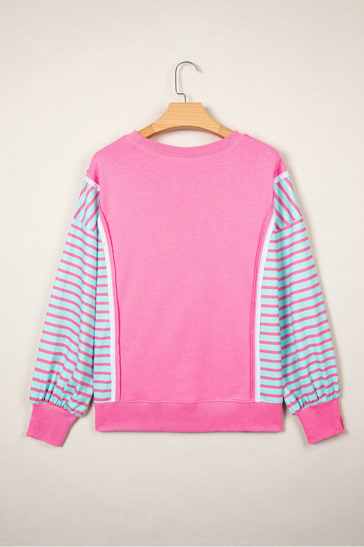 Rose Stripe Color Block Patchwork Split Top