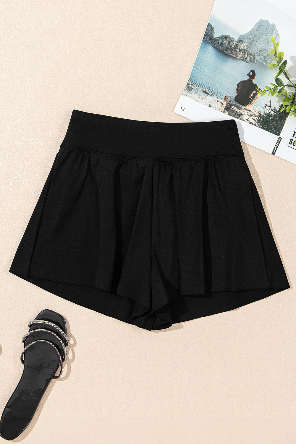 Black High-Waist Wide-Leg Swim Bottom