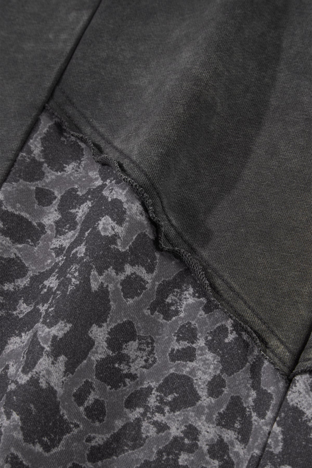 Dark Grey Plus Size Leopard Patchwork Mineral-Wash Wide-Leg Pants
