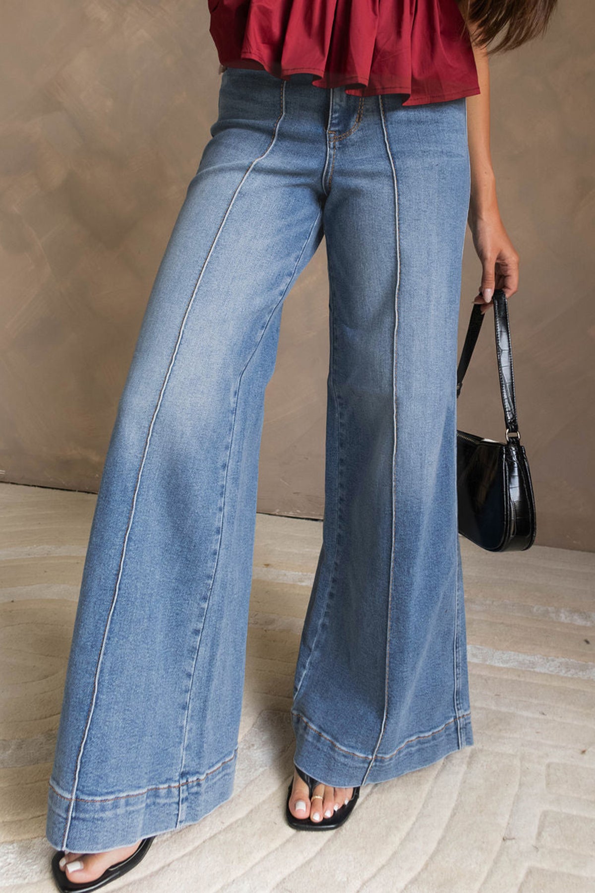 Dusk Blue Piping Seam Flare Leg Jeans
