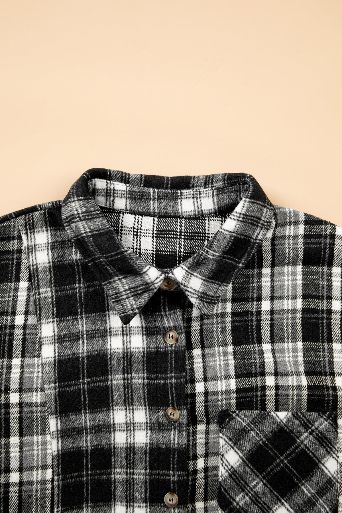 Black Plaid Long-Sleeve V-Neck Shift Plus Size Shirt Jacket