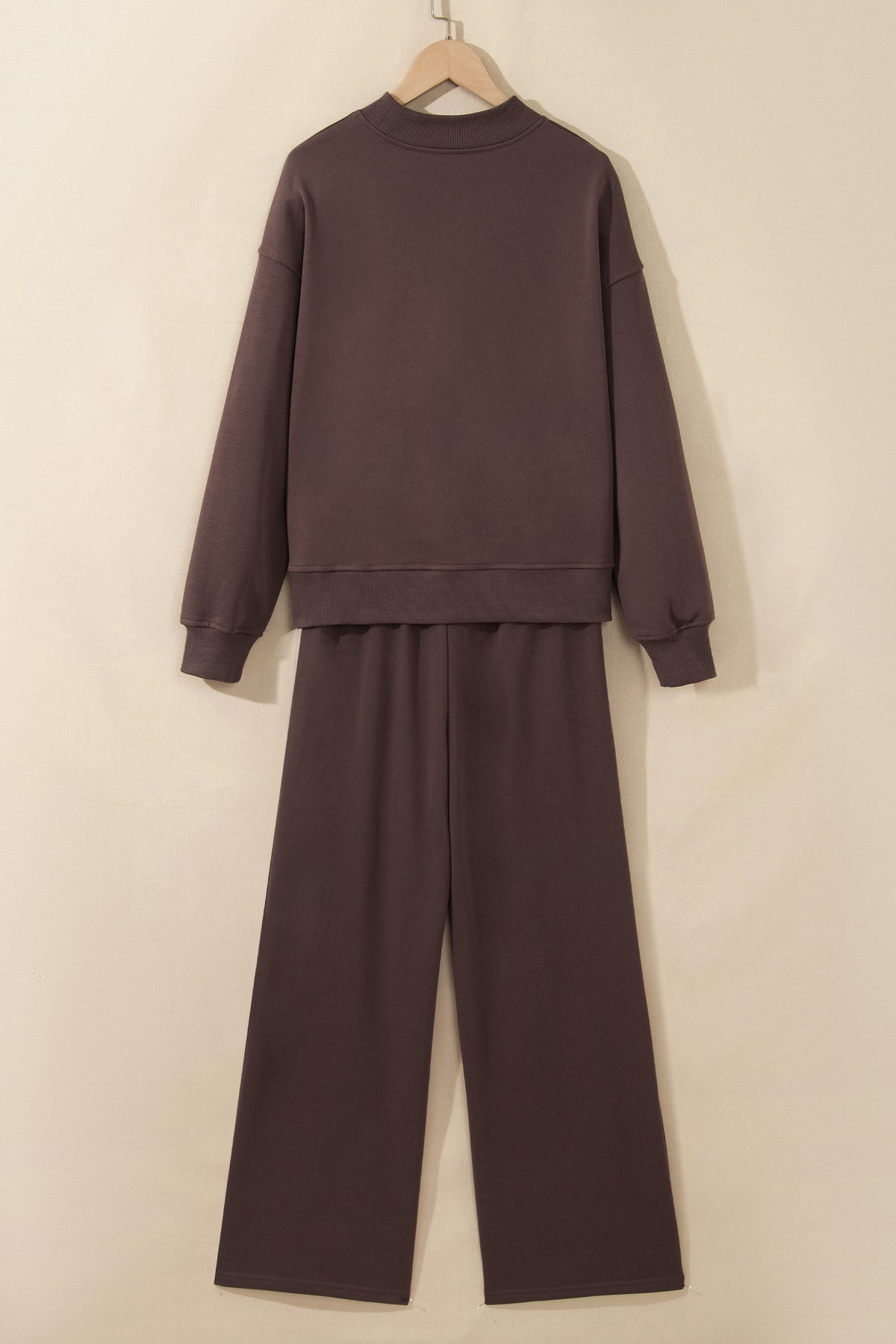 Women's Coffee Piping Trim Mock Neck Pullover Drawstring Pants Set