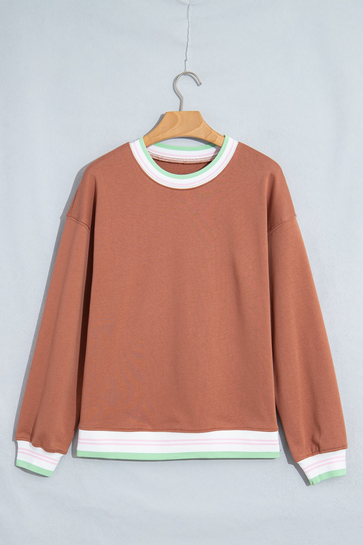 Bright Green Contrast Striped Trim Sweatshirt