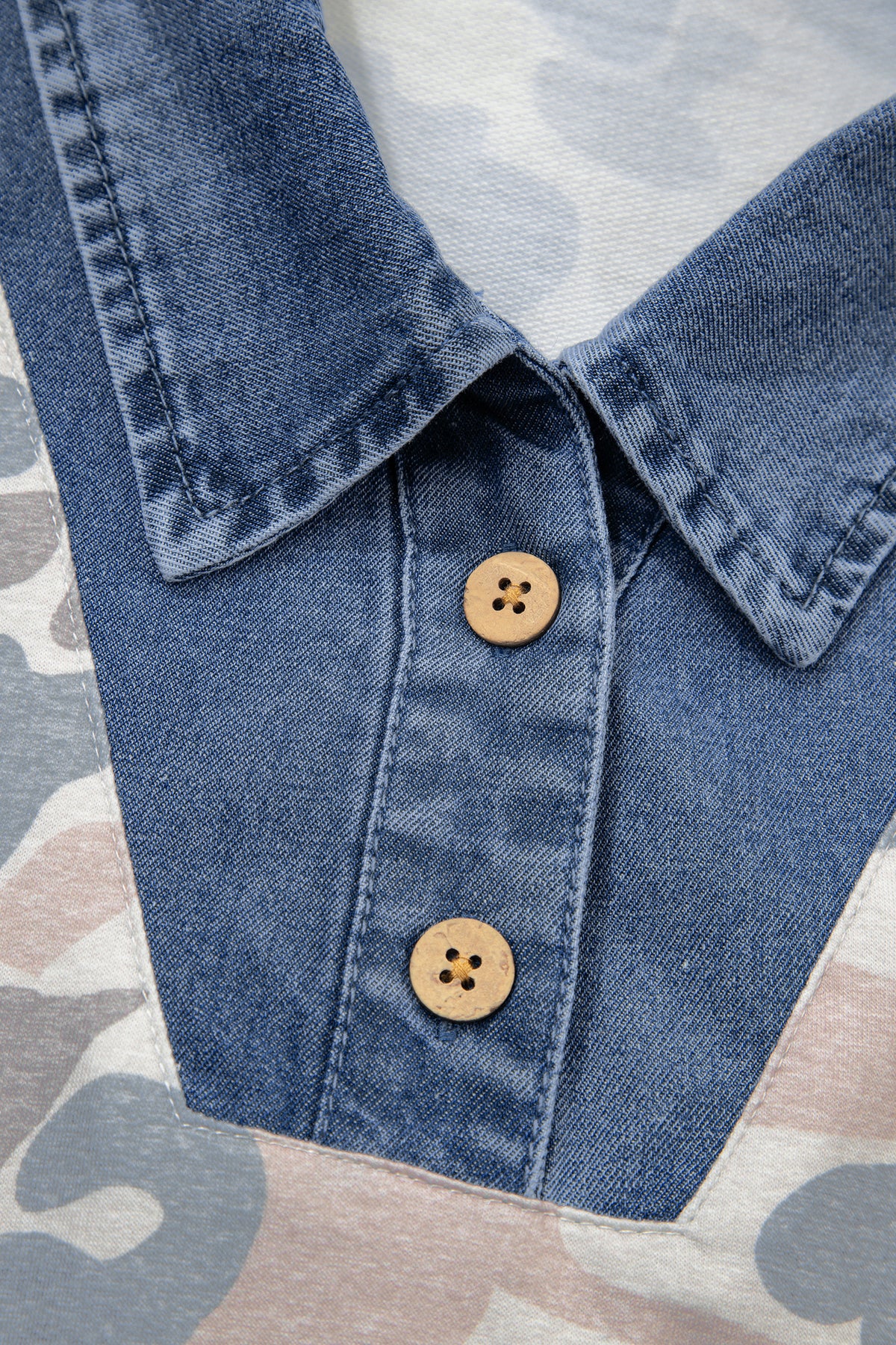 Multicolour Camouflage Print Denim Polo Collar Tee