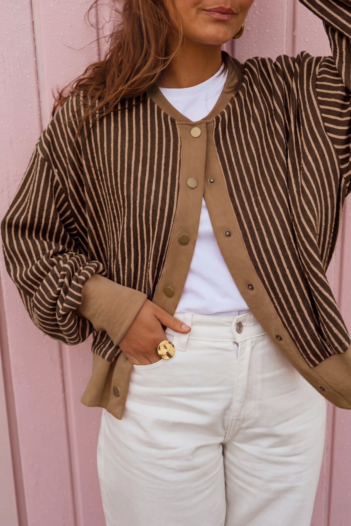 Green Stripe Striped V Neck Patchwork Long Sleeve Cardigan