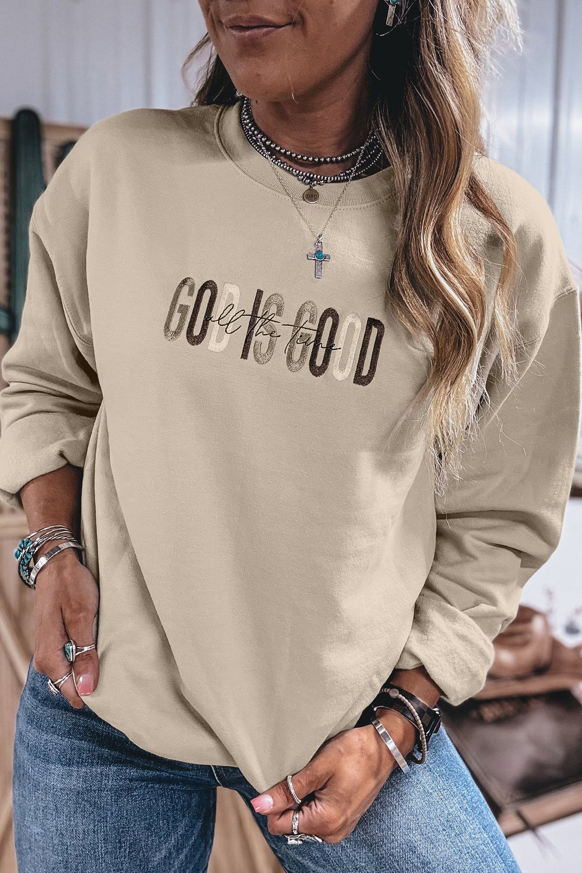 Jet Stream GOD IS GOOD Western Embroidered Sweatshirt
