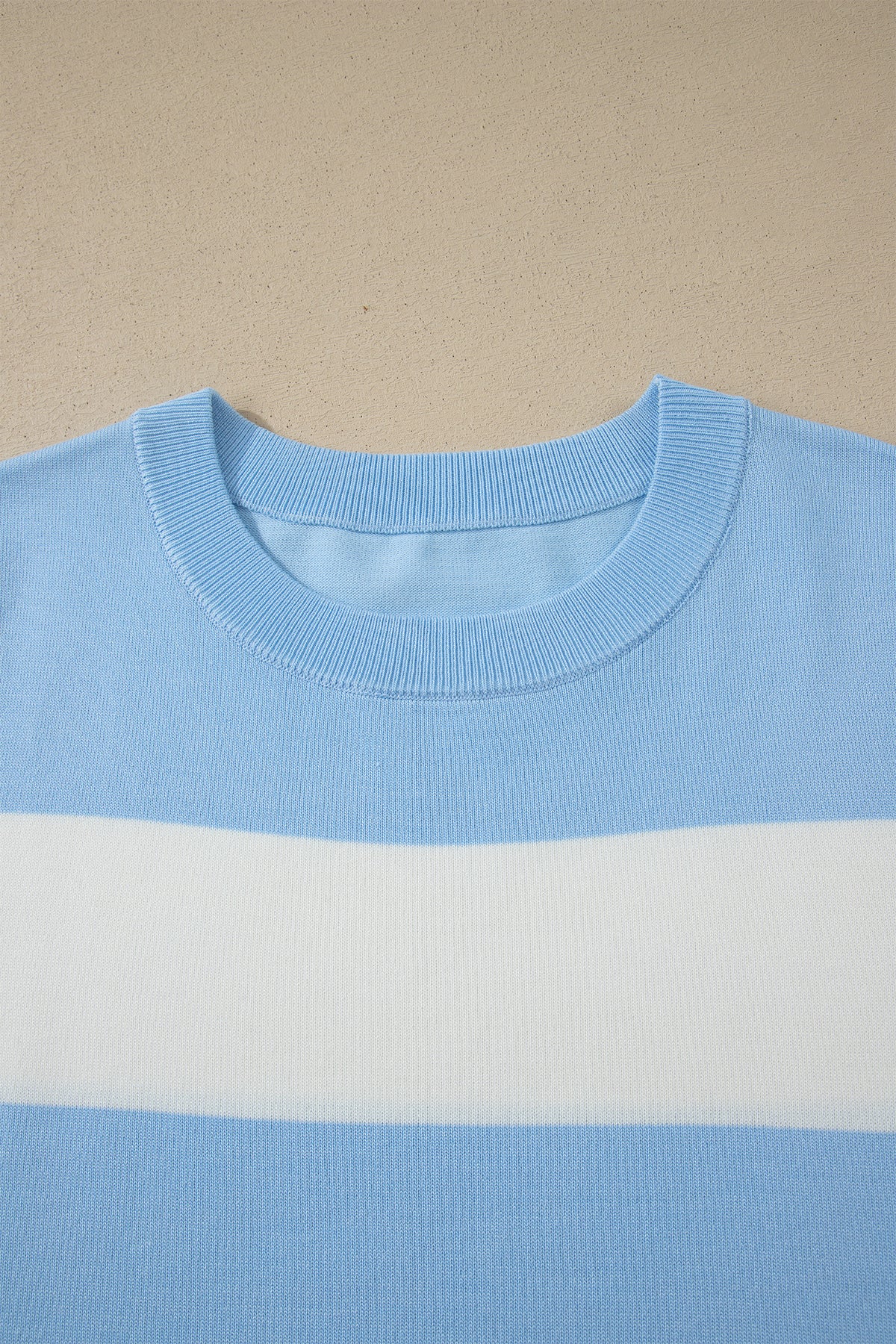 Sky Blue Stripe Color-Block Plus Size Short-Sleeve Sweater