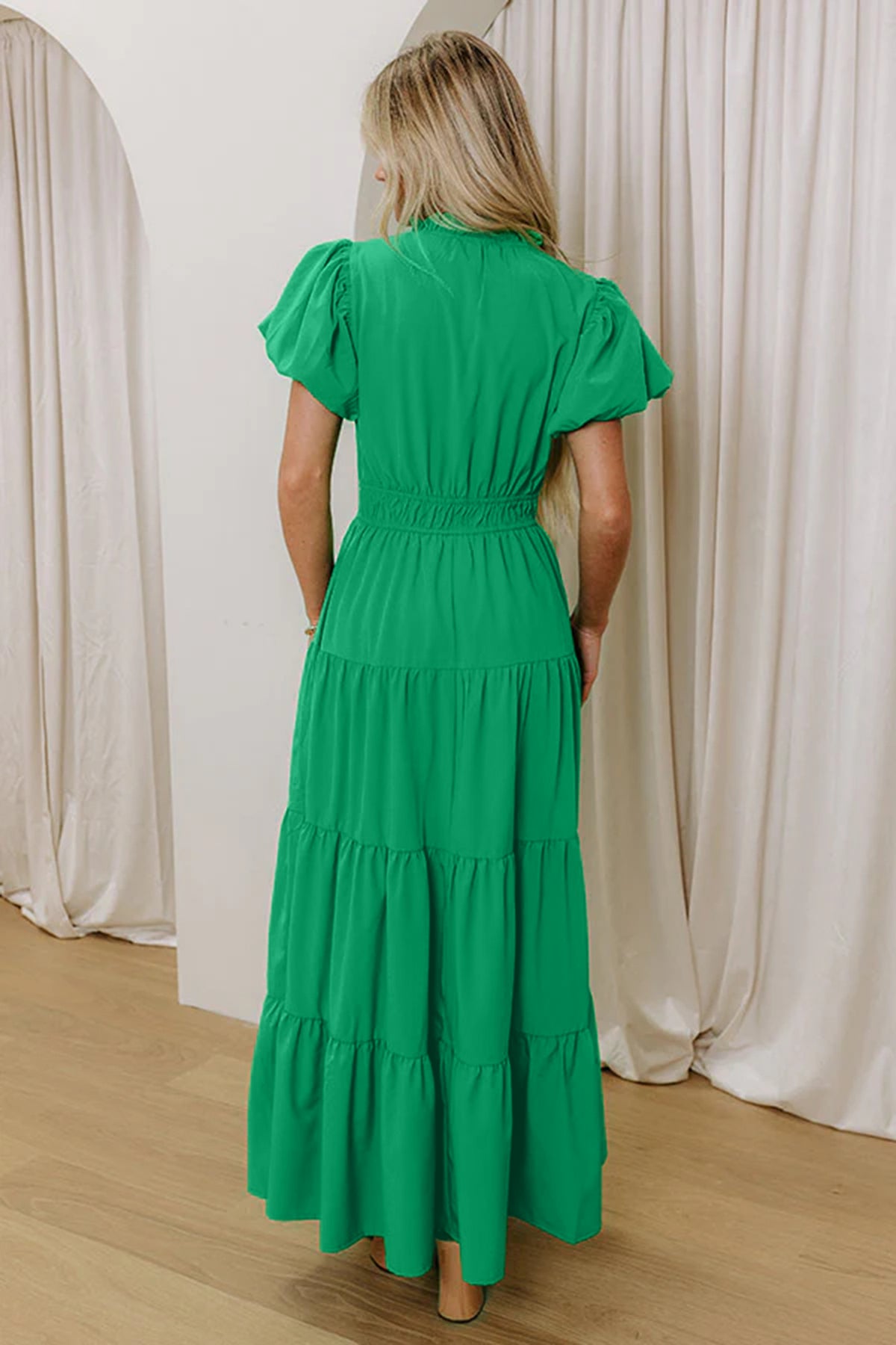 Green V-Neck Maxi Dress