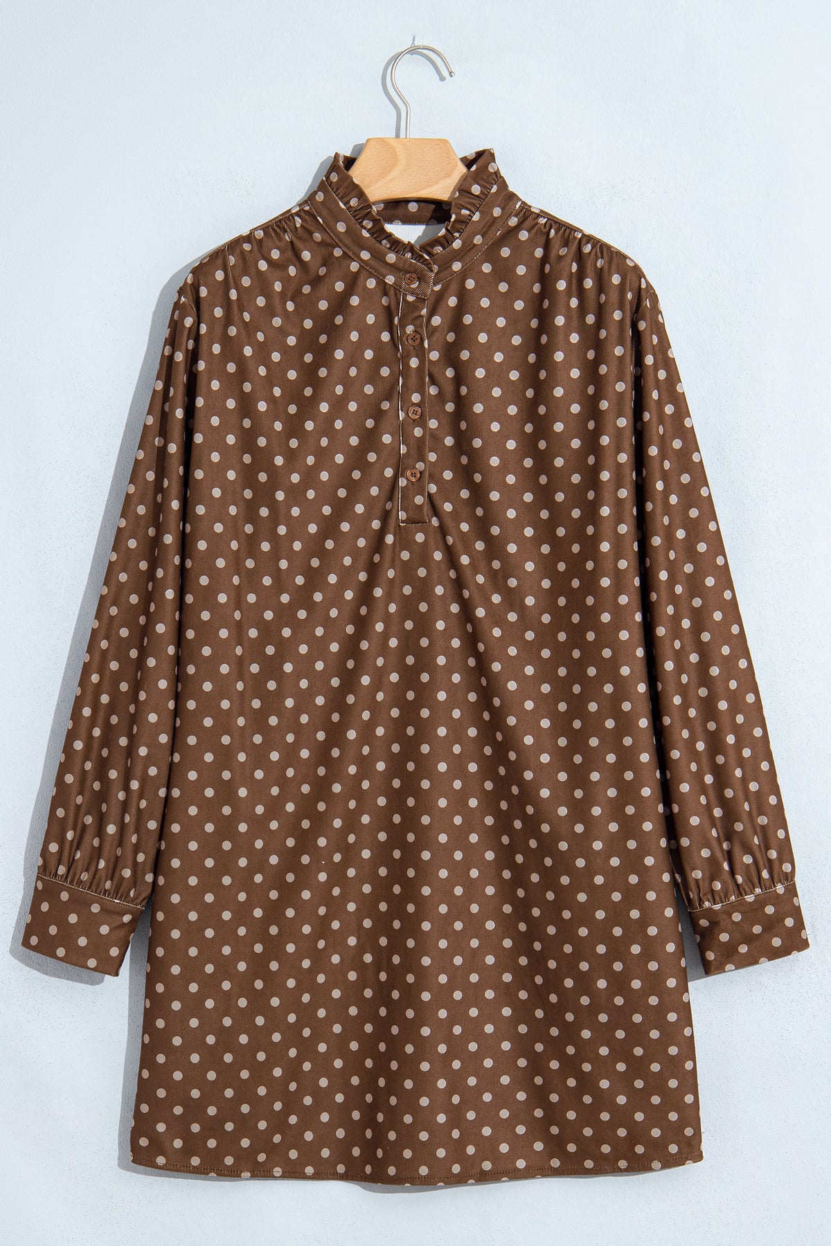 Brown Polka Dot Corduroy V-Neck Mini Dress