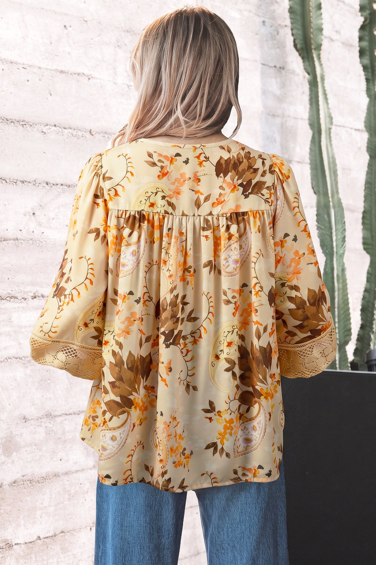 Khaki Paisley Print Decorative Binding Tape V Blouse
