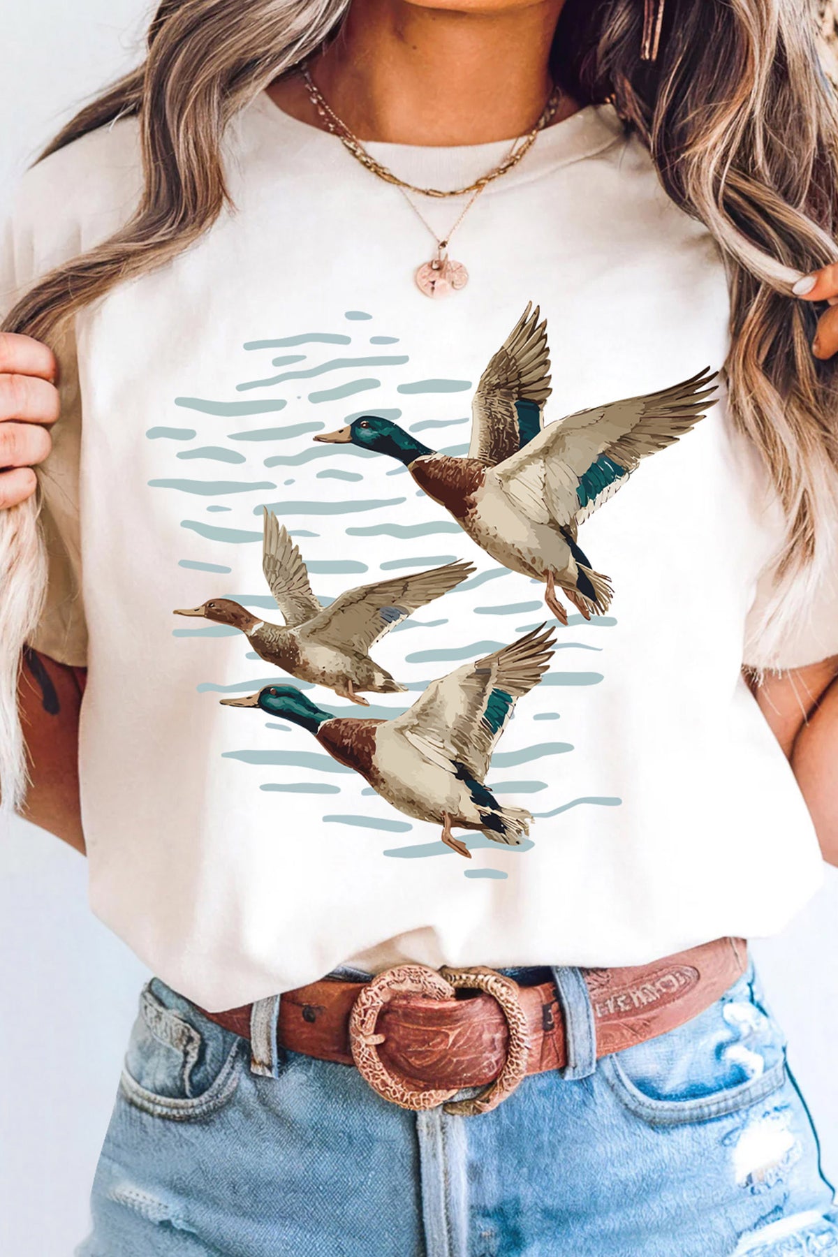 White Western Mallard Lake Graphic Casual Graphic T-Shirt
