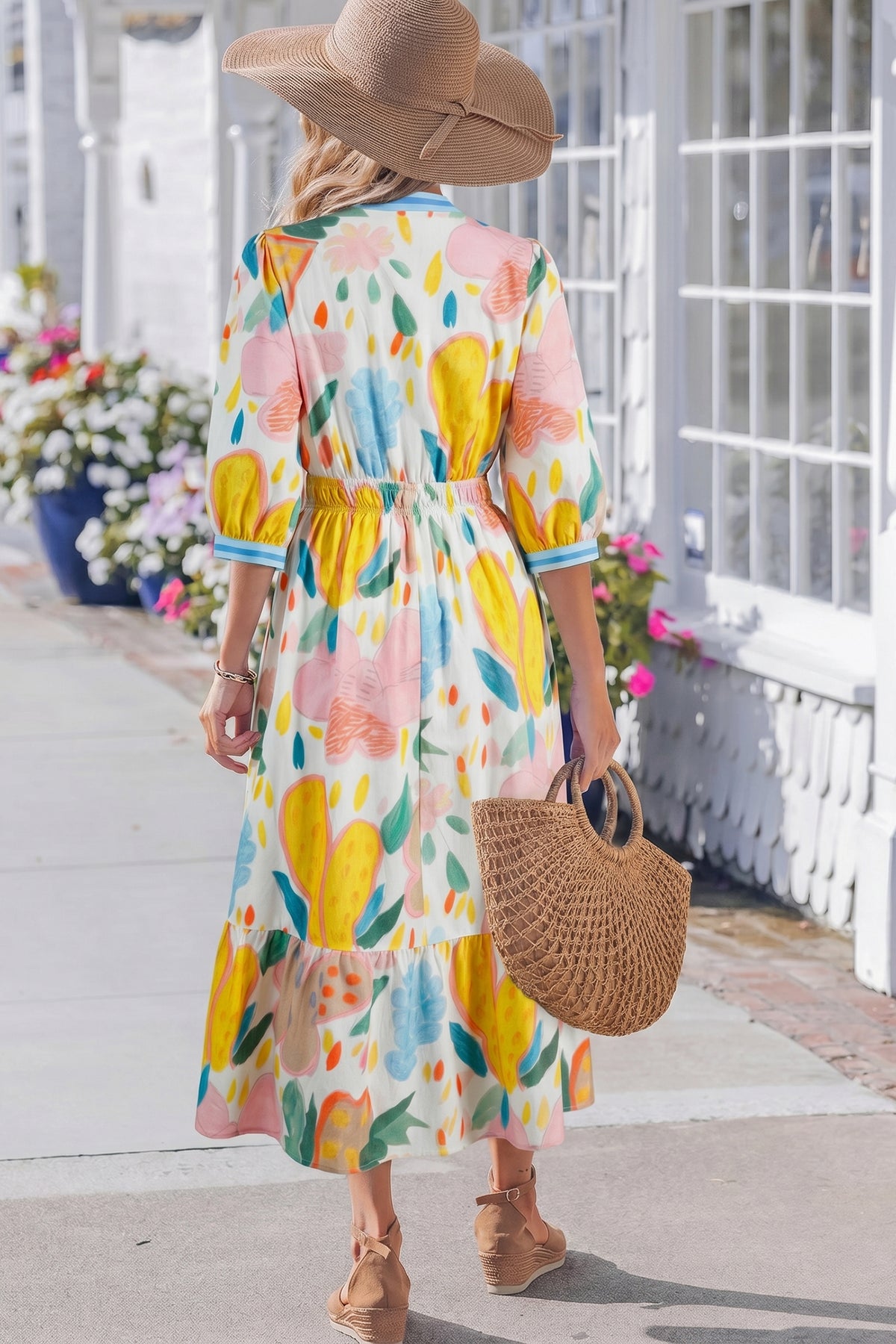 Multicolour Floral V-Neck Midi Dress