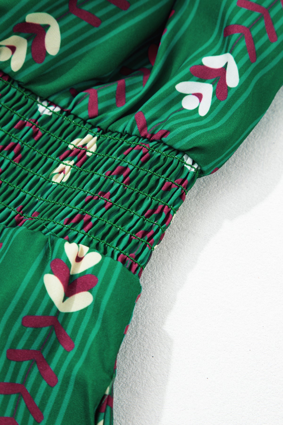 Green Floral Print V-Neck Long-Sleeve Shift Plus Size Dress