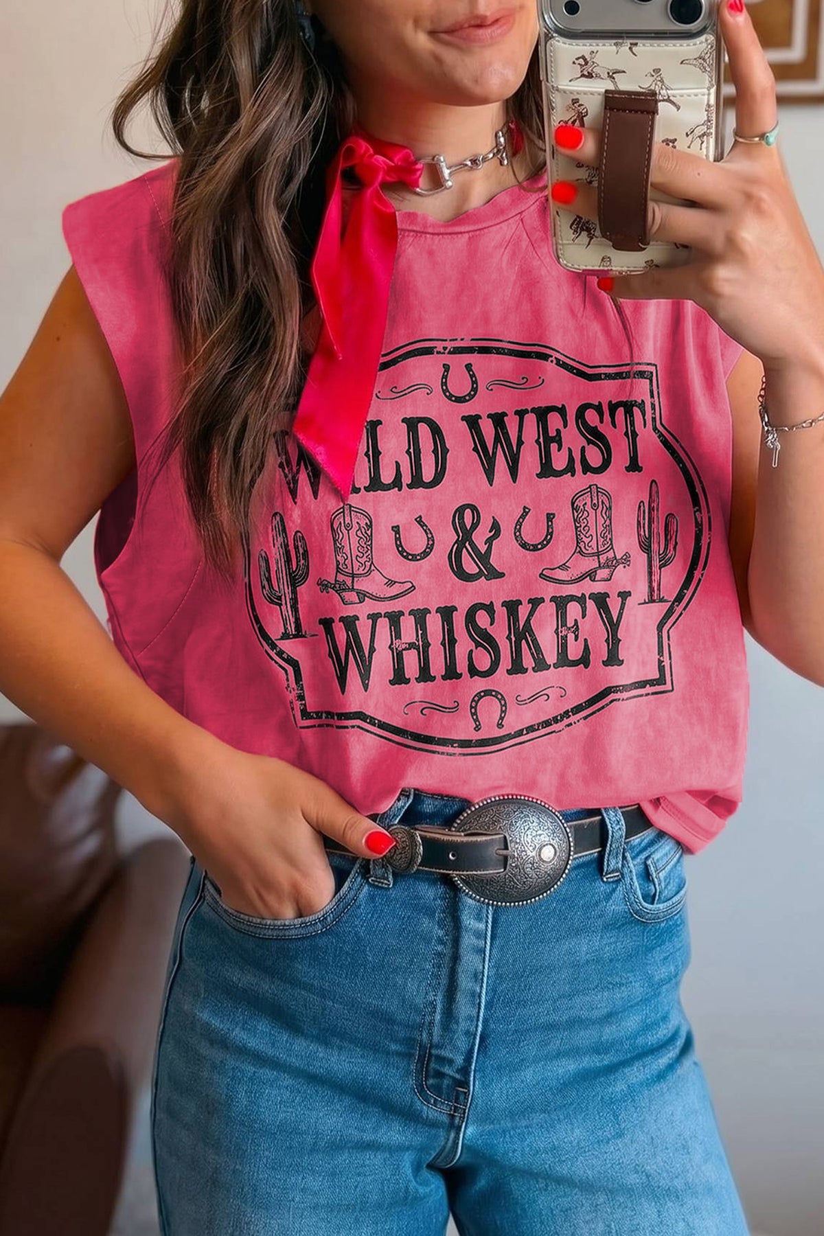 Bonbon Toner Washed Wild West Whiskey Print Top