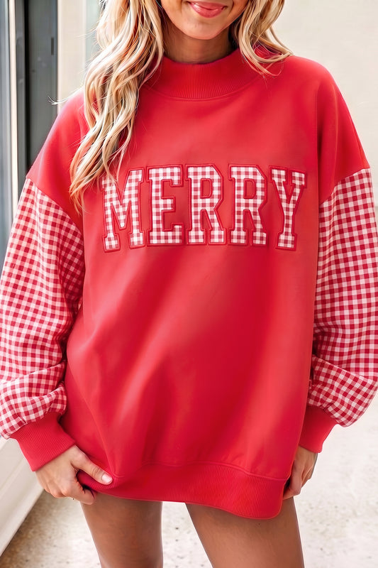Fiery Red Gingham Plaid Oversized Sweatshirt