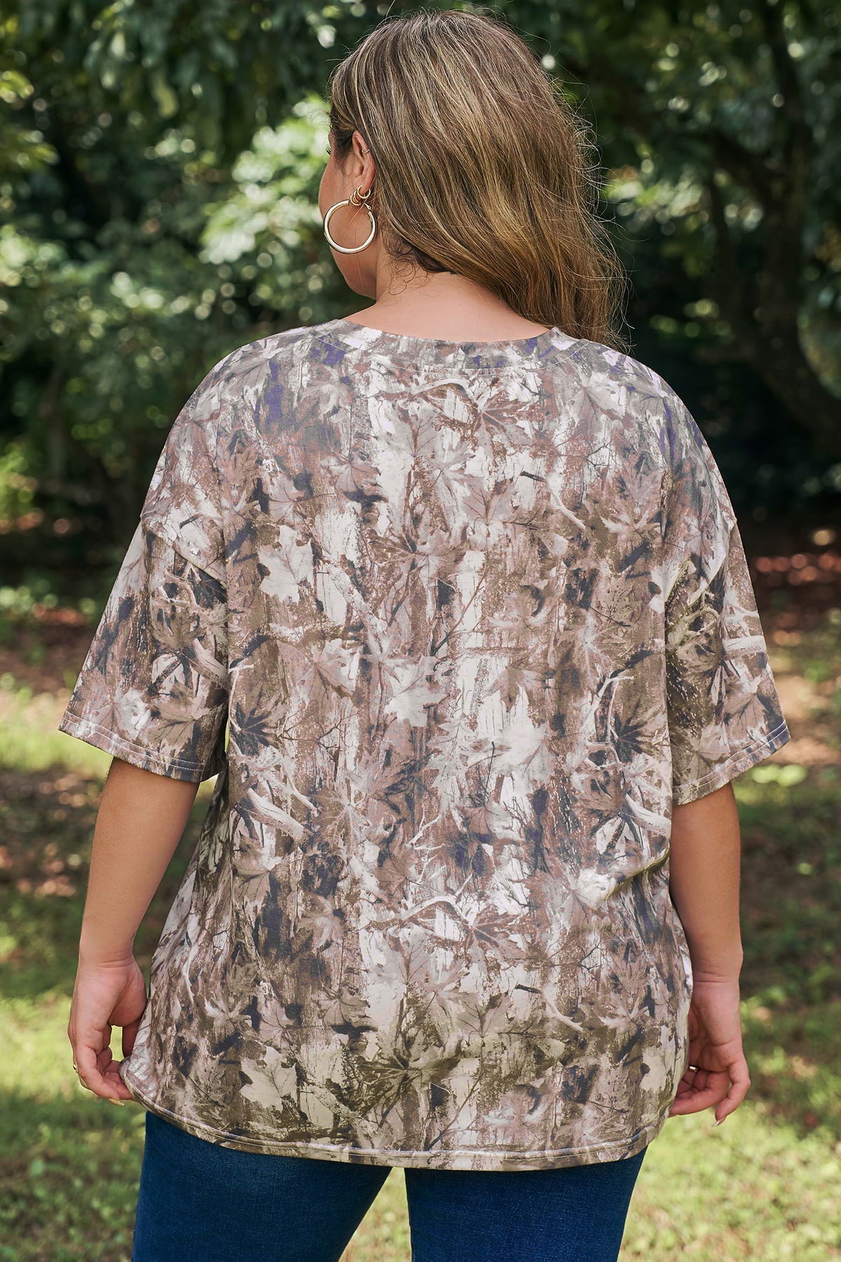 Khaki Plus Size Woodland Camouflage Print T-Shirt