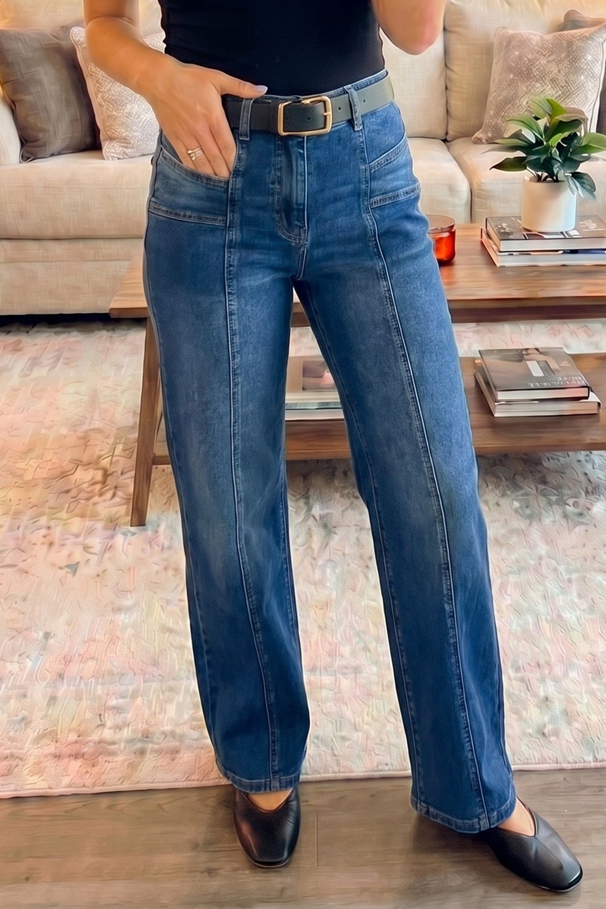 Sky Blue Tailored Seam Shift Jeans
