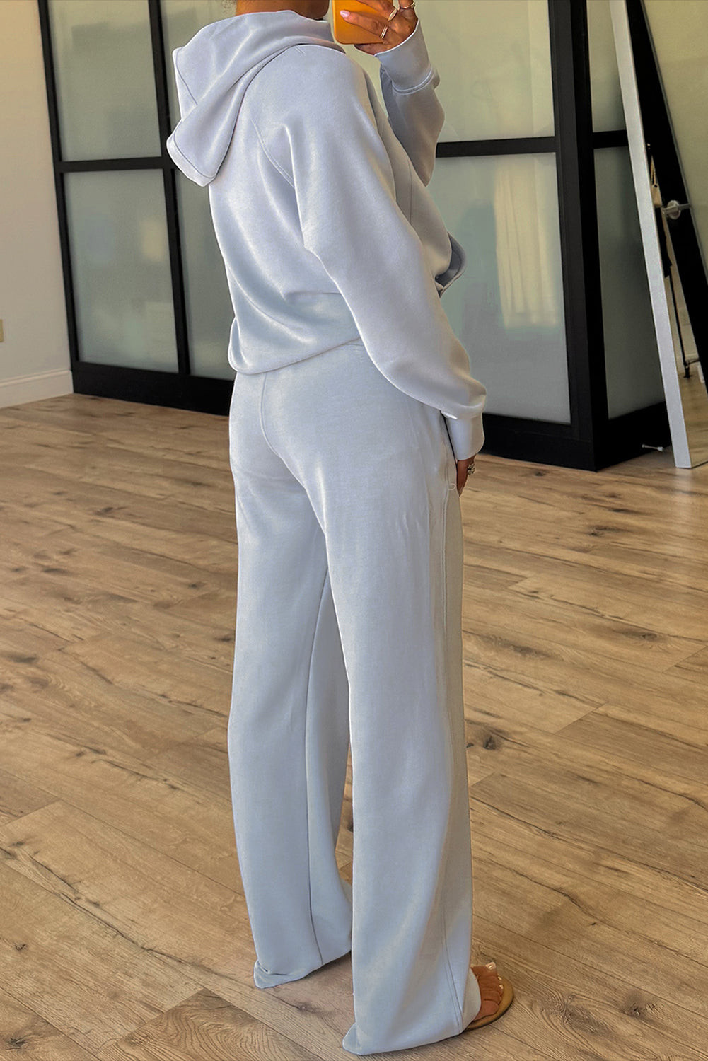 Women's Jet Stream Half Zip Thumbhole Sleeve Hoodie Active Pants Two-Piece Outfit Set