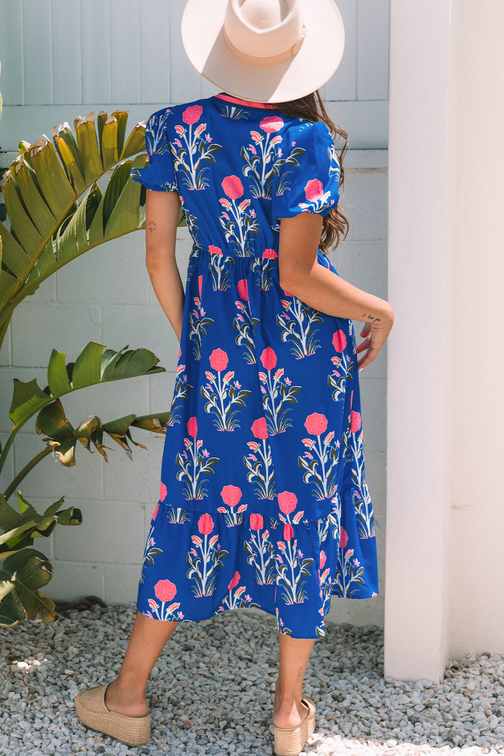 White Floral V-Neck Maxi Dress