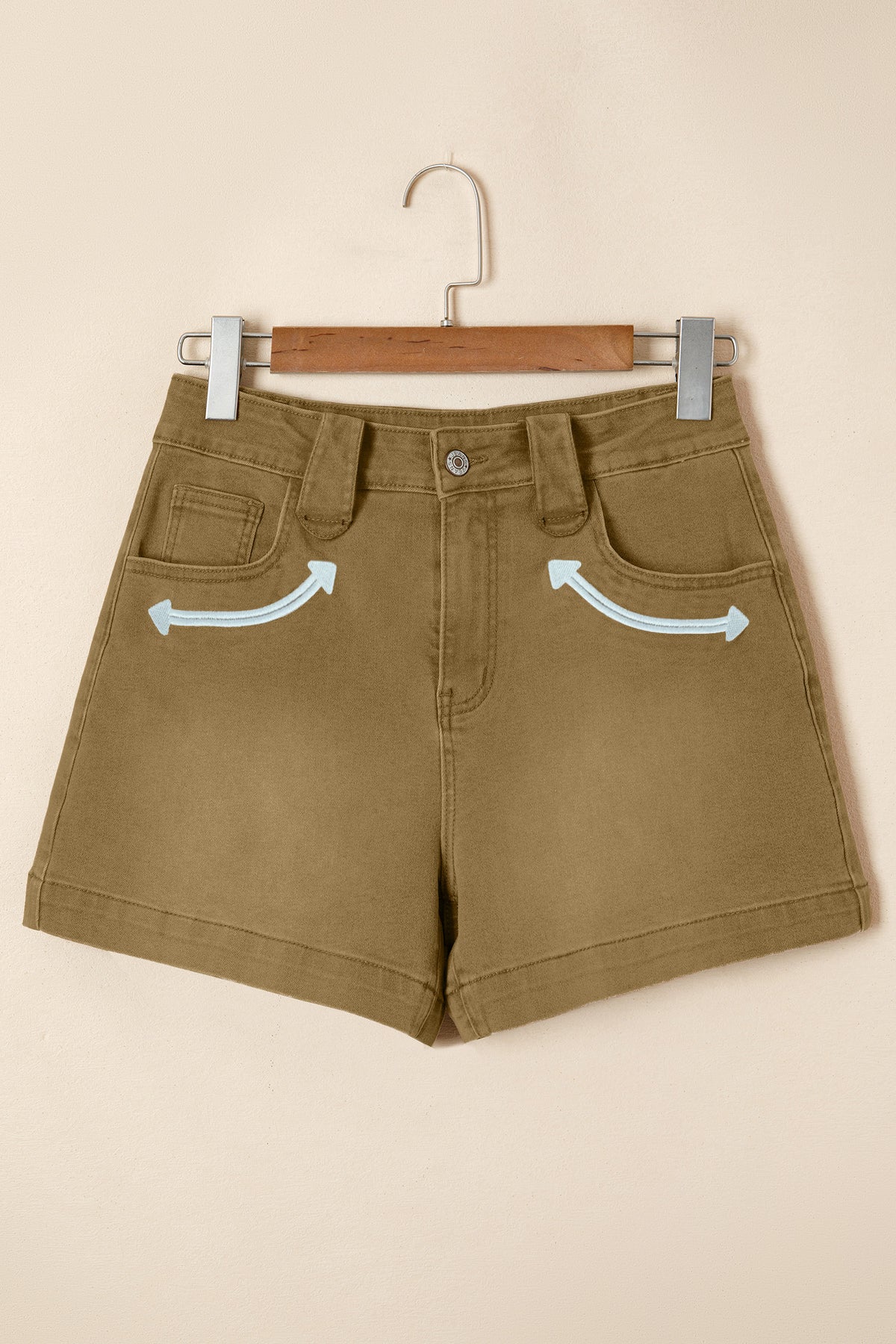 Pale Khaki Contrast Arrow Western Denim Shorts