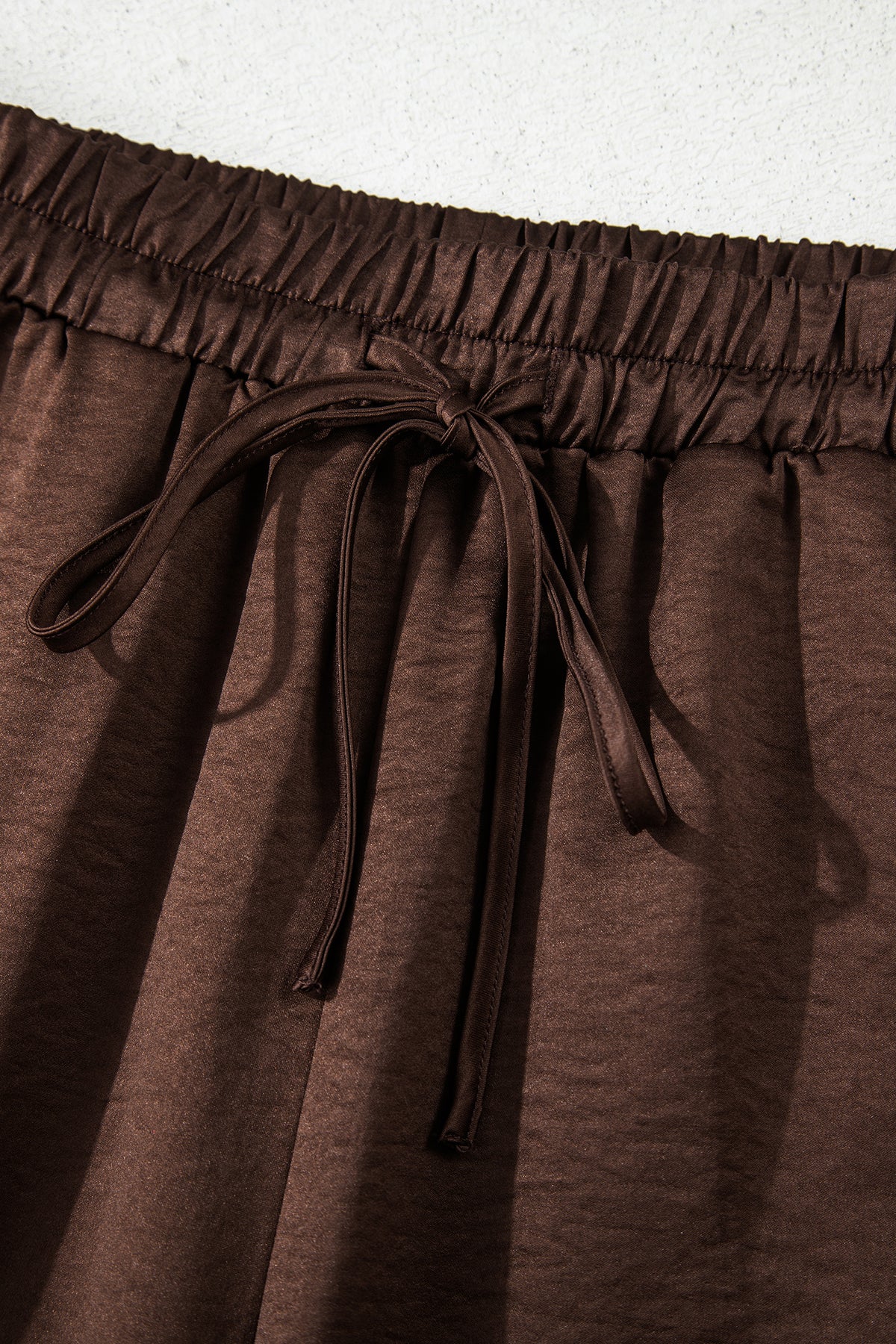Women's Dark Brown Braided V-Neck Top & High-Waist Pants Two-Piece Outfit Set