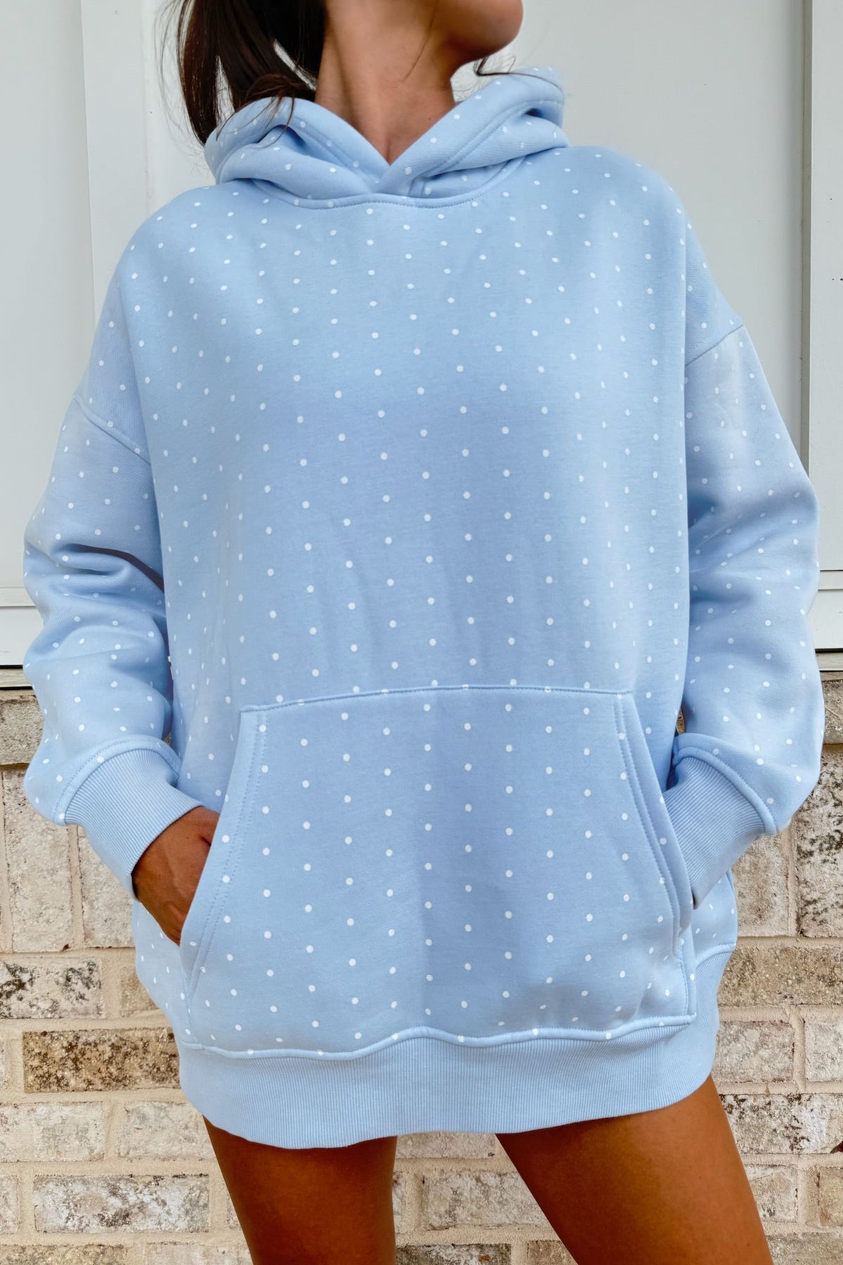 Pink Polka Dot Printed Oversized Hoodie Casual Shorts Set