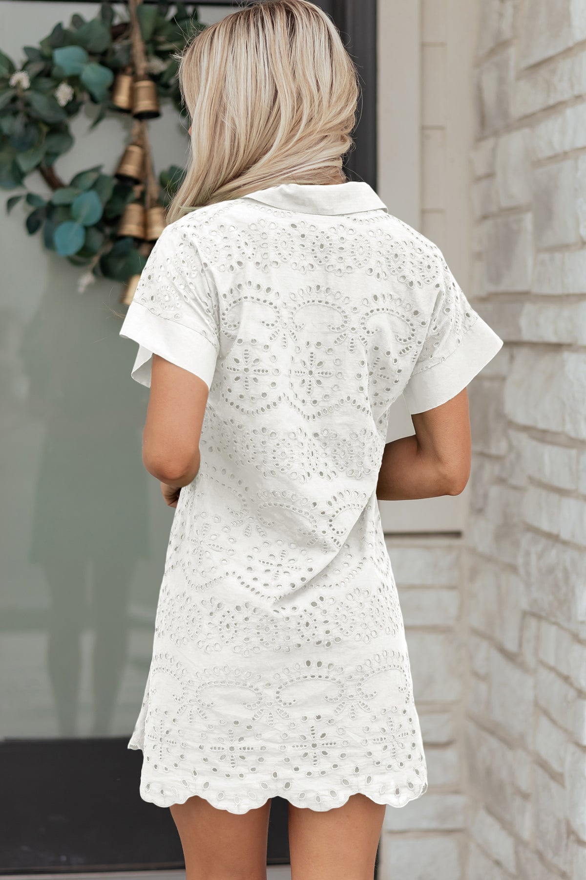 Black Solid Color Eyelet Embroidered T-Shirt Mini Dress