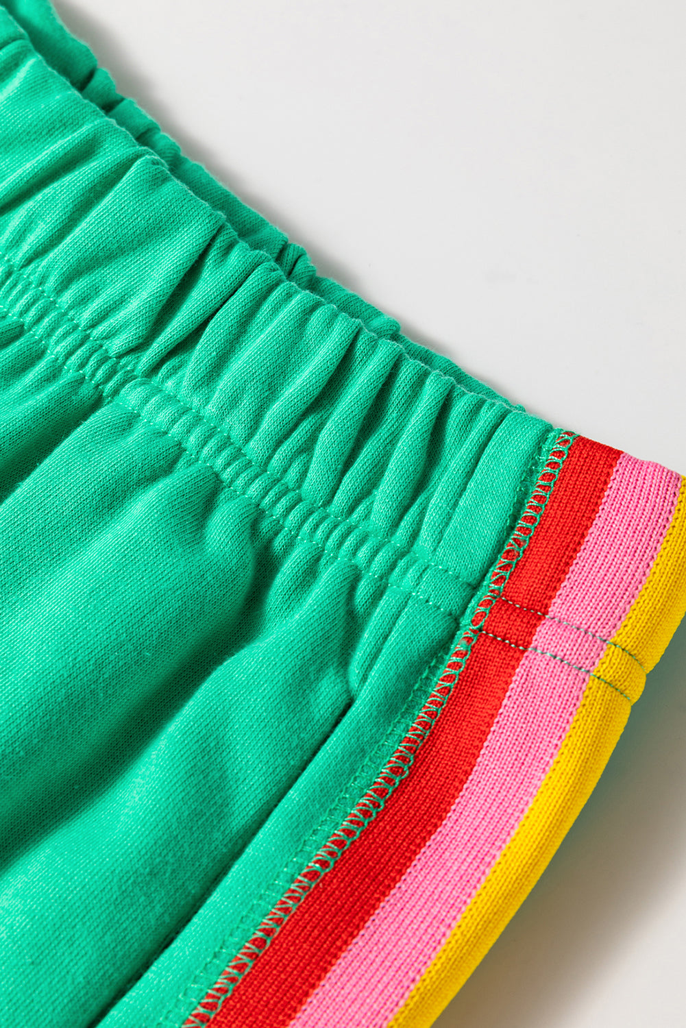 Sea Green Rainbow Colorblock Collared Short Sleeve Top Shorts Set