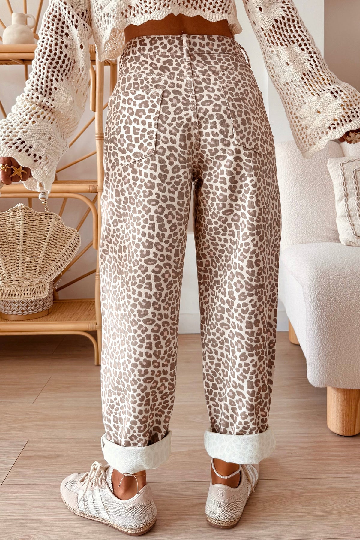 Gray Leopard Print High Rise Relaxed Jeans