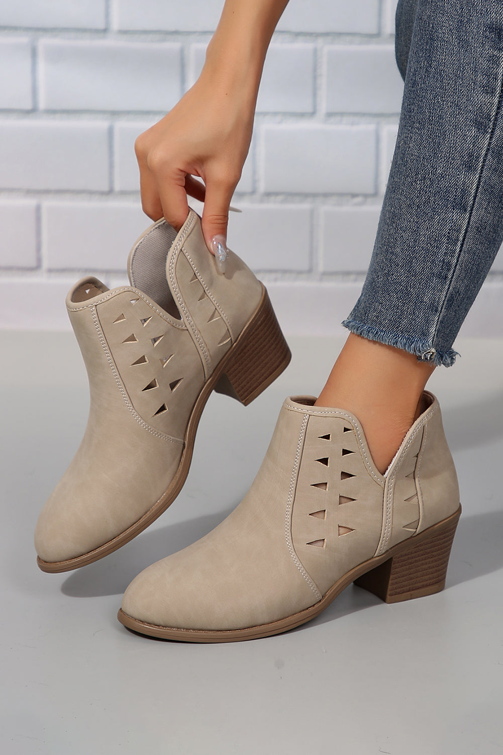 Parchment Cut Out Suede Pointed-Toe Heeled Ankle Boots