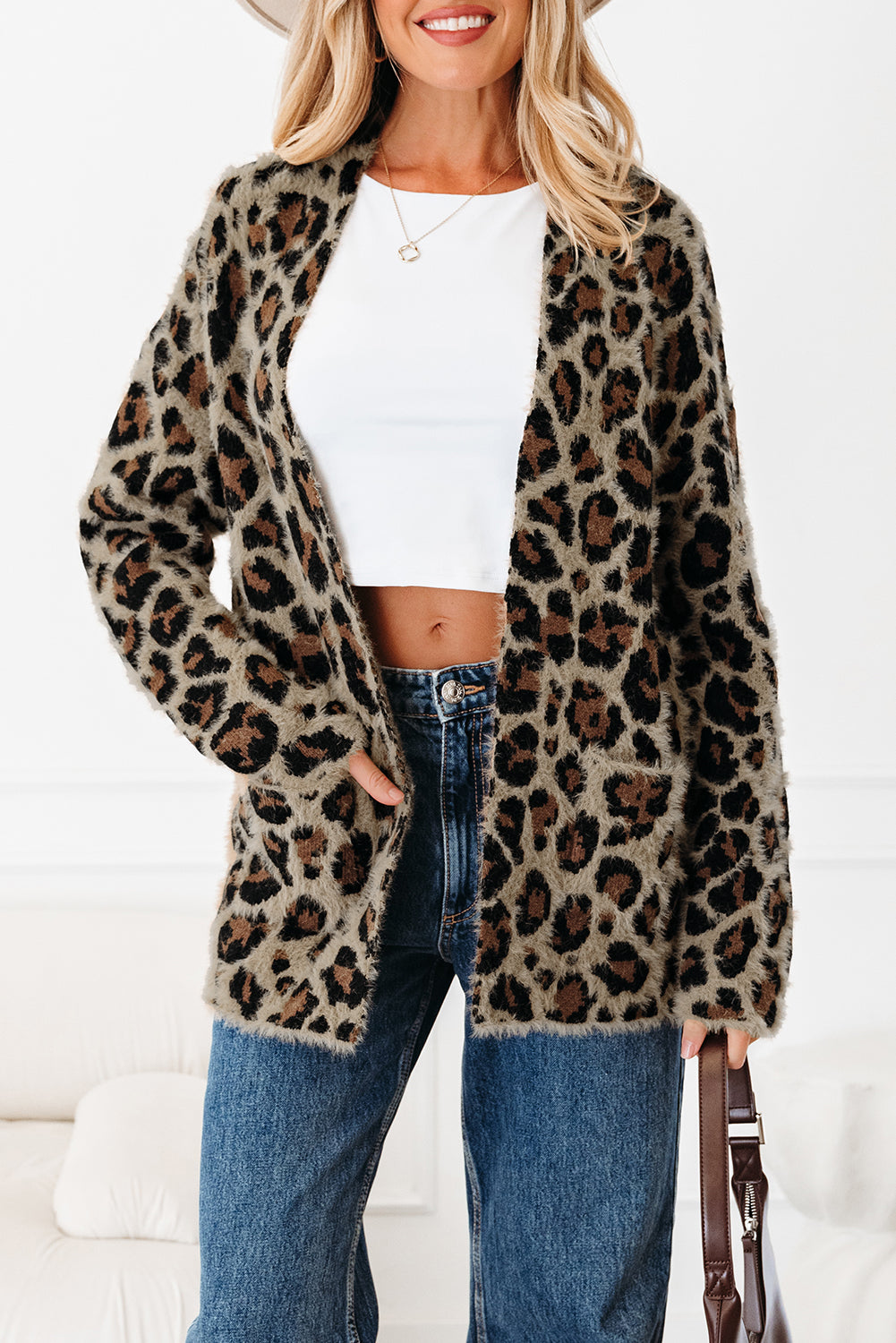 Brown Leopard Open Casual Cardigan