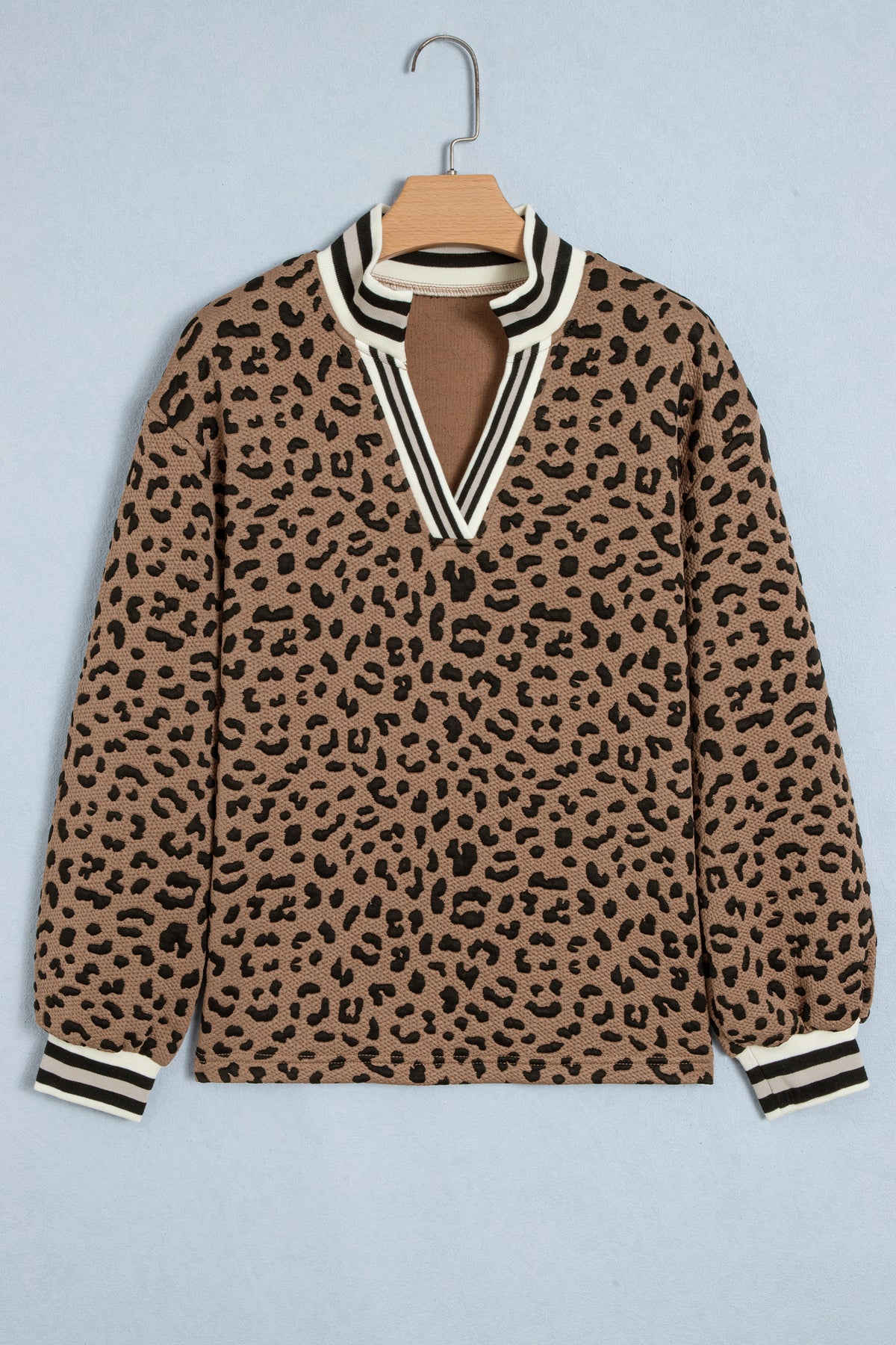 Brown Leopard Print Striped Trim Collar Shift