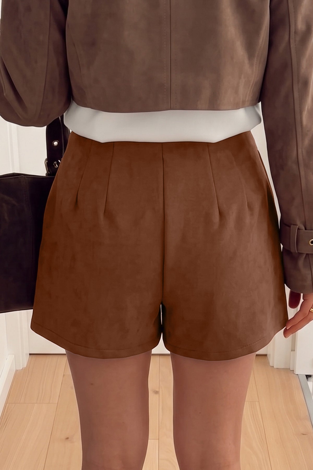 Dark Khaki Gold Button Asymmetric Wrapped Mini Skirt
