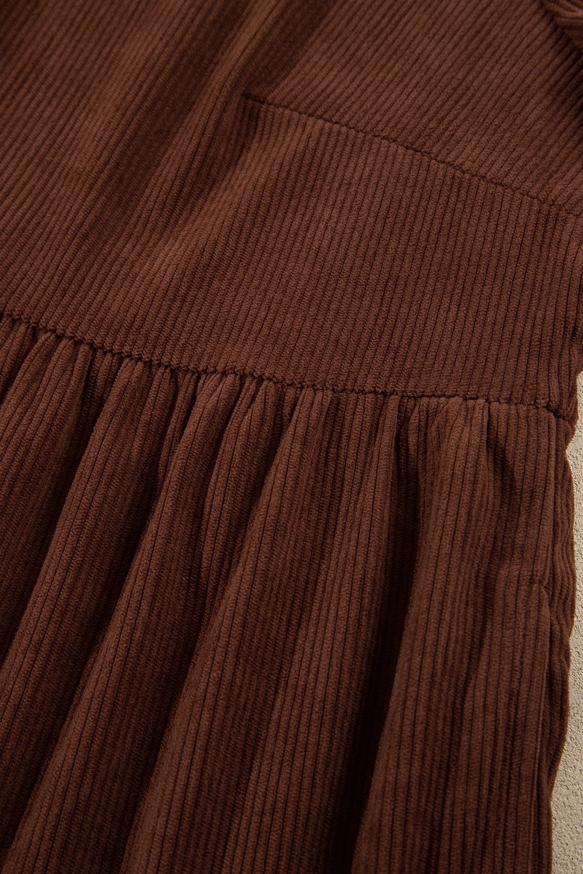 Coffee Winter Corduroy V-Neck Long-Sleeve Plus Size Mini Dress