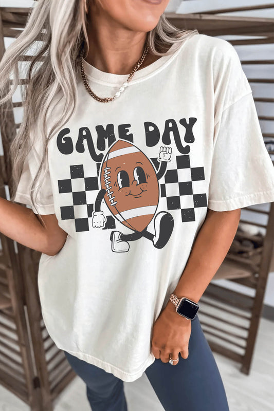 White Playful Game Day Football Printed T-Shirt