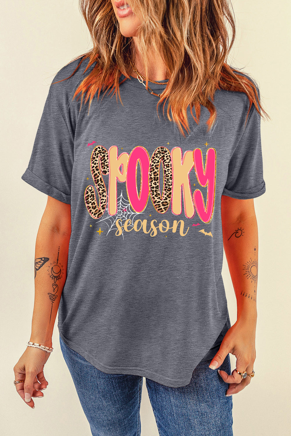 Gray Spooky Season Playful Halloween Graphic T-Shirt
