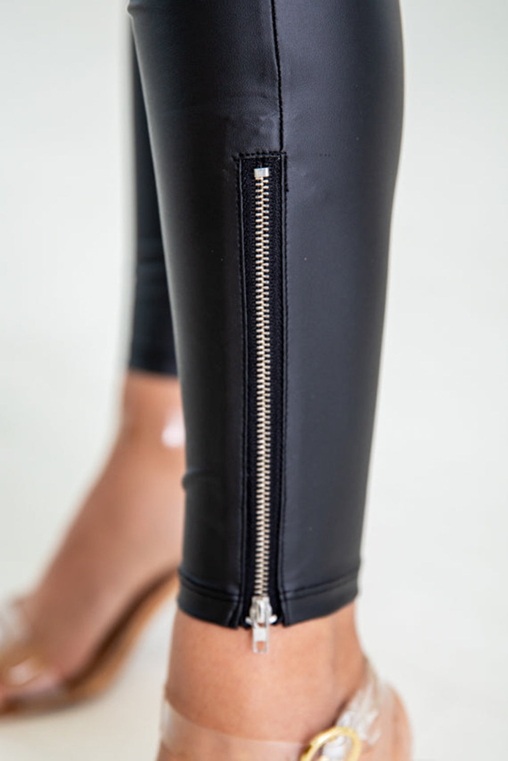 Black Faux Leather Zipped Leggings