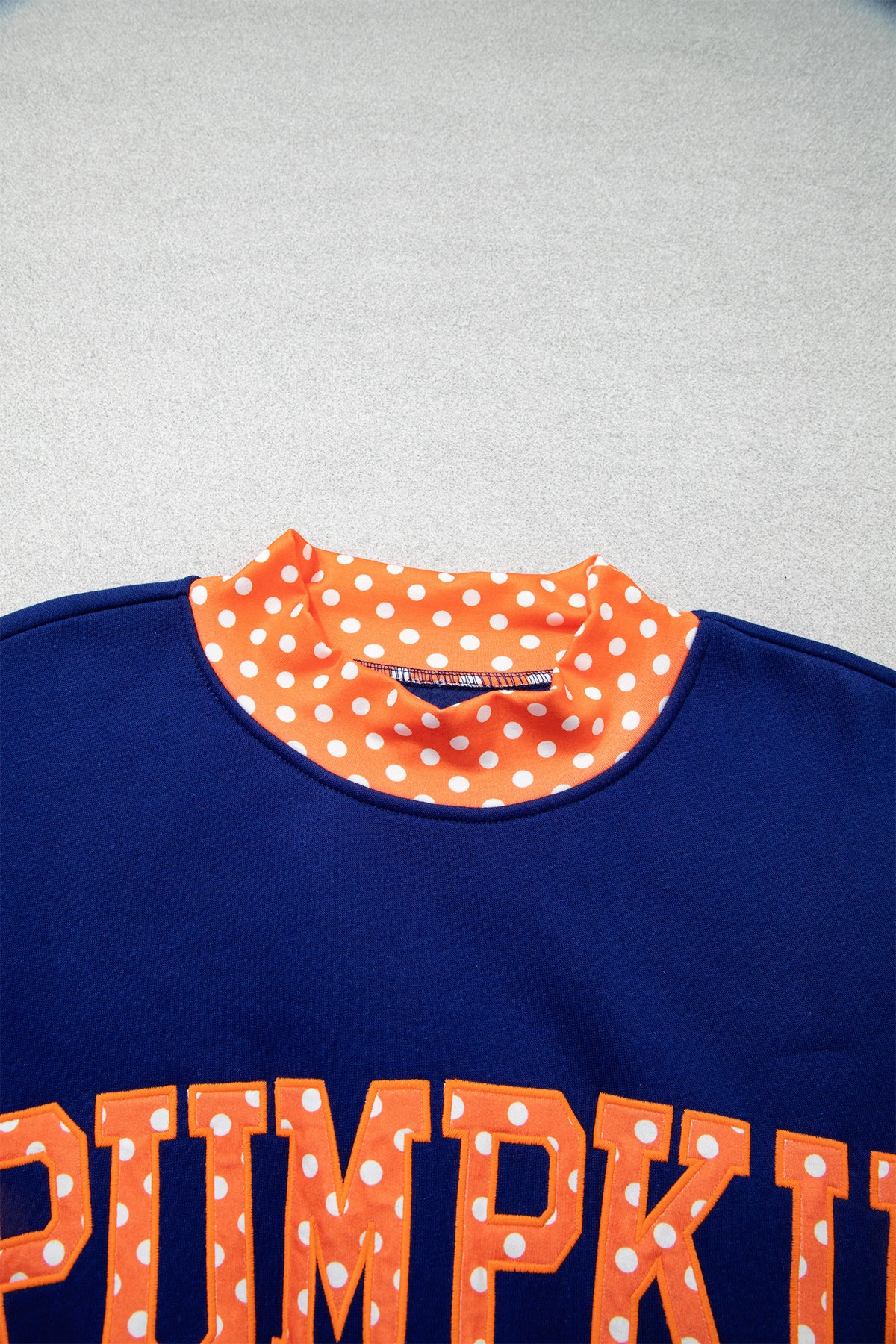 Dirty blue Polka Dot Letter Print Mock Neck Sweatshirt