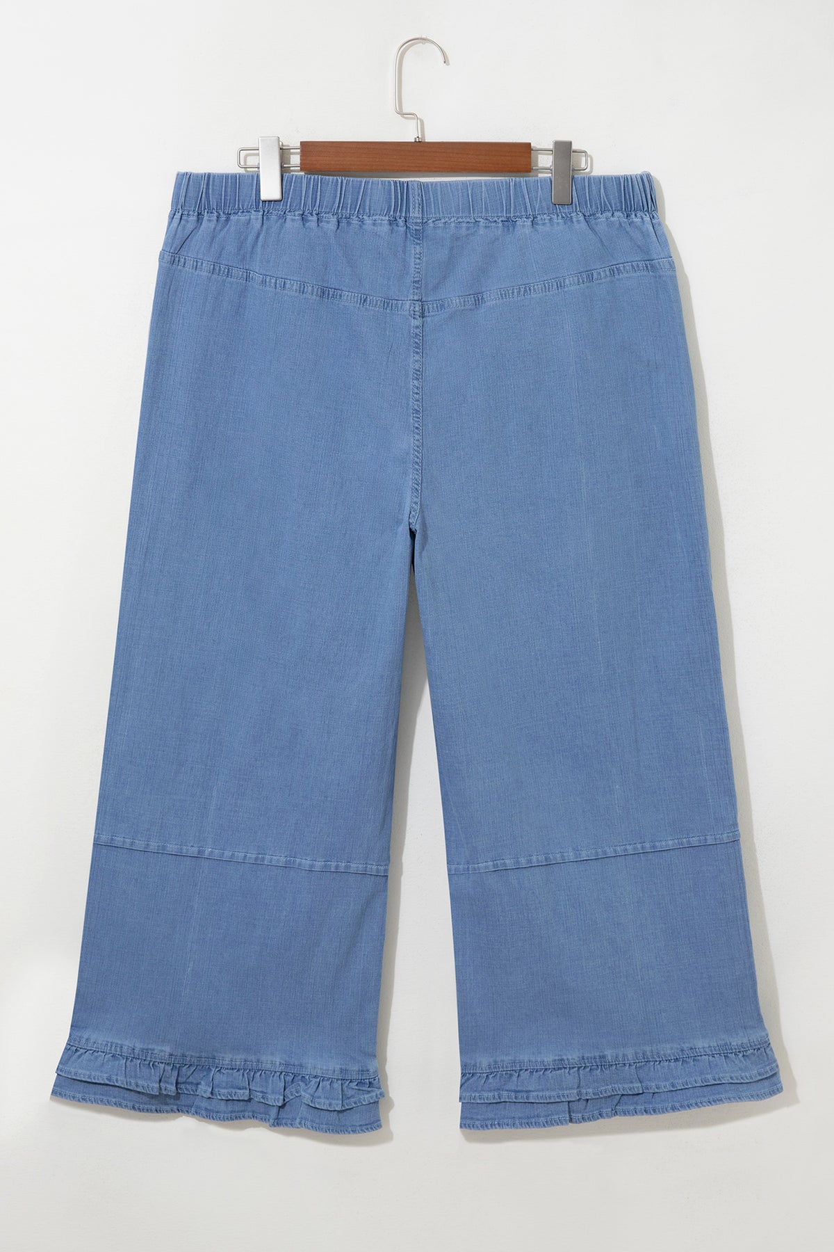 Light Blue Ruffle Hem Wide-Leg Full-Length Plus Size Jeans