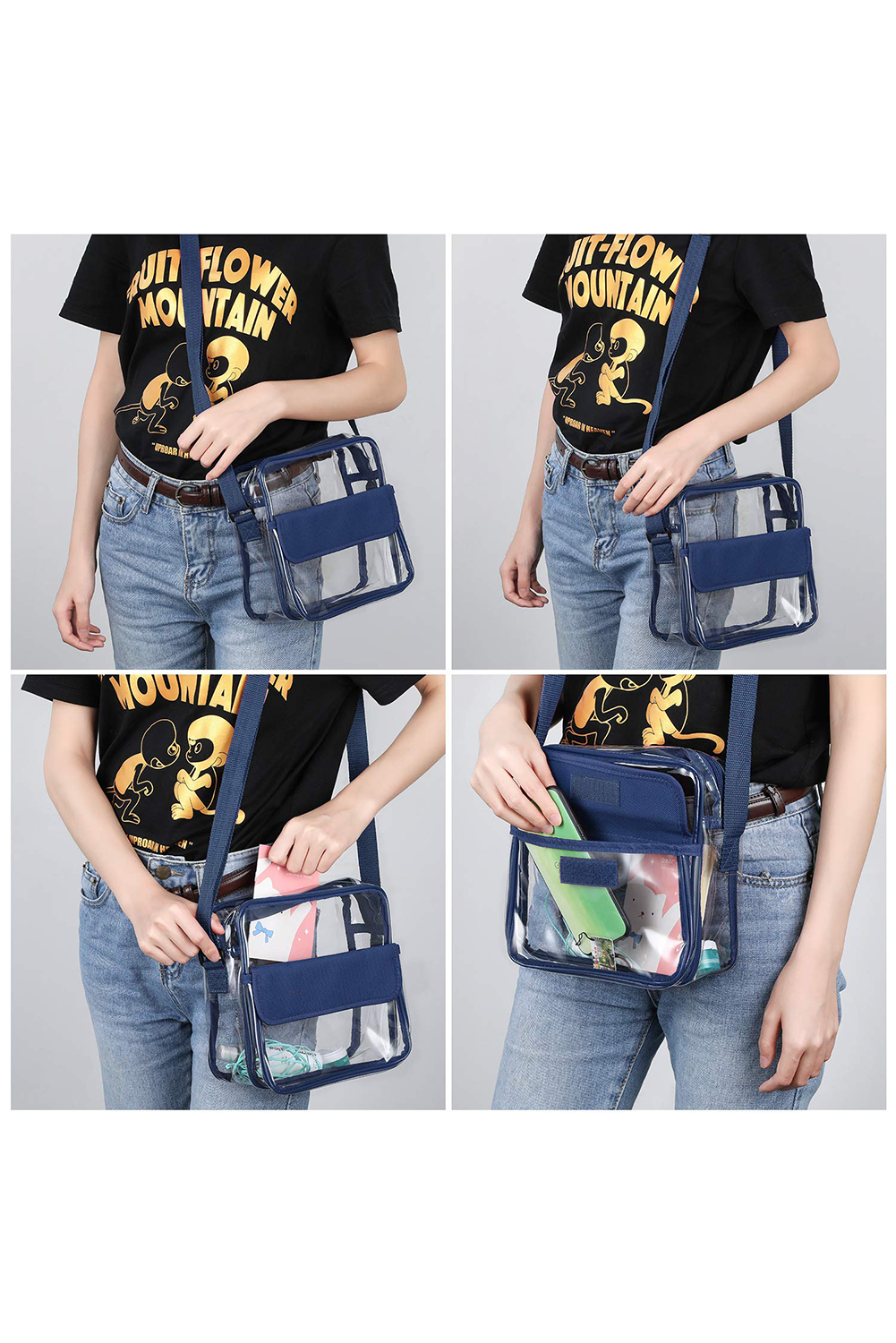 Dark Blue PVC Patchwork Adjustable Strap Square Crossbody Bag