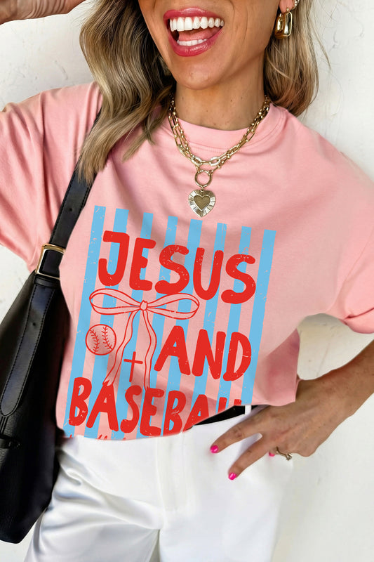 Pink JESUS AND BASEBALL Coquette Striped Print T-Shirt
