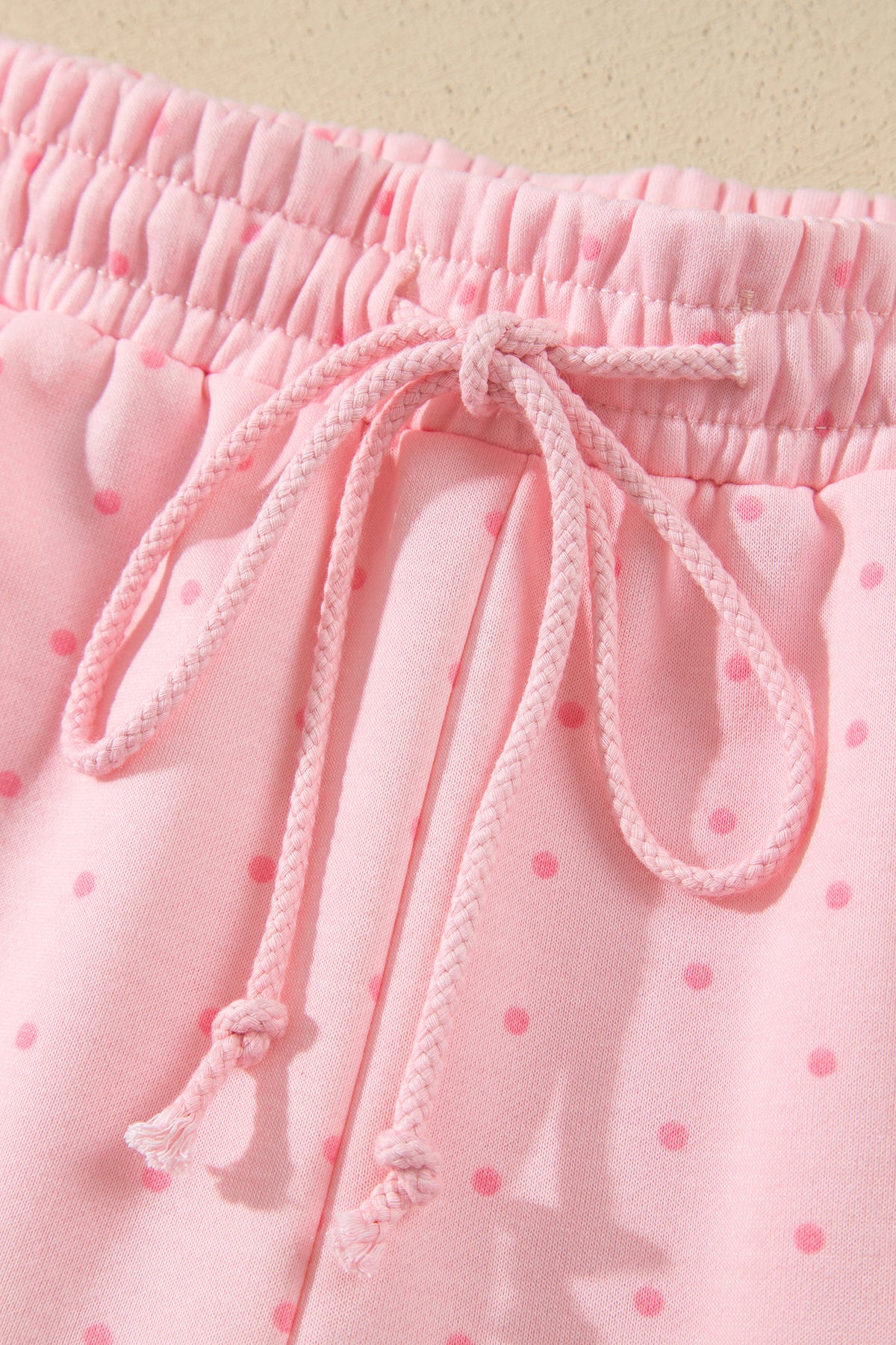 Pink Polka Dot Printed Oversized Hoodie Casual Shorts Set