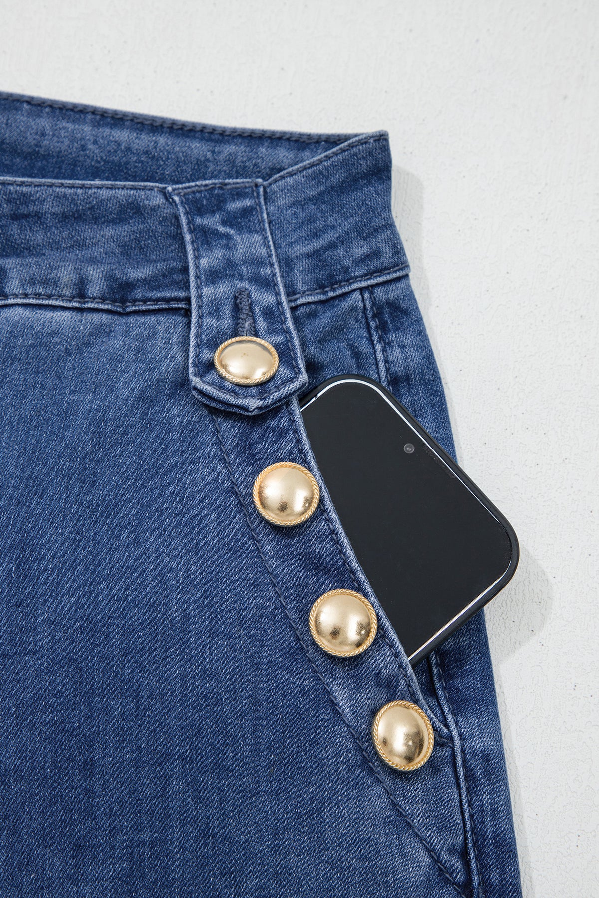 Ashleigh Blue Golden Button Rolled Edge Flare Leg Jeans