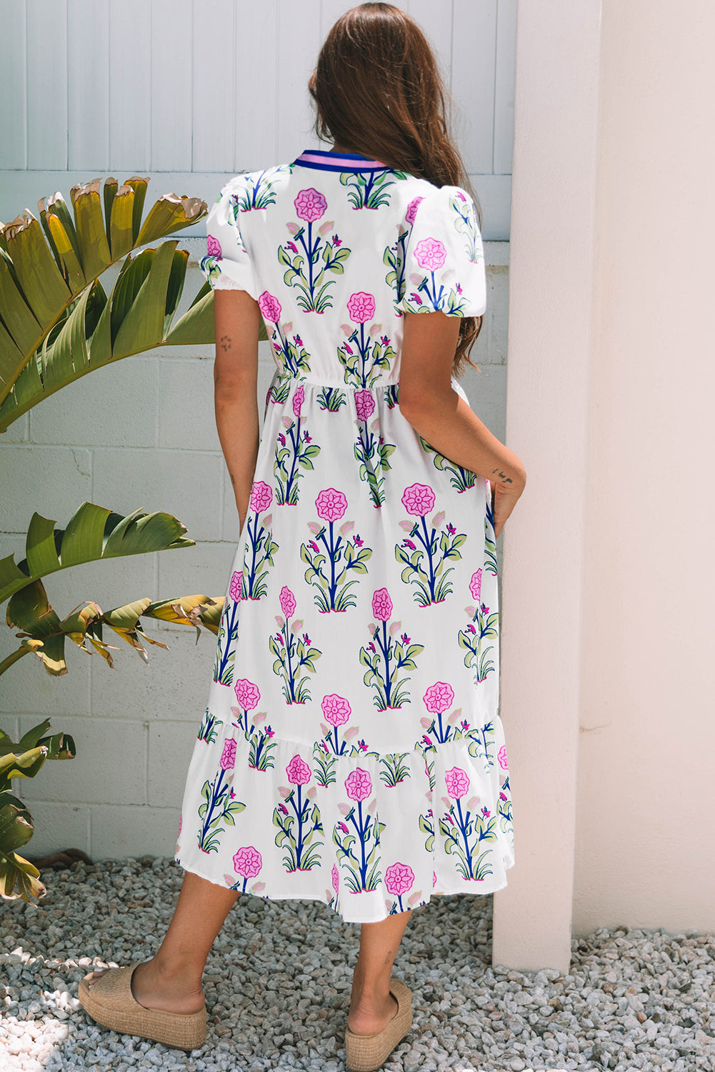 White Floral V-Neck Maxi Dress