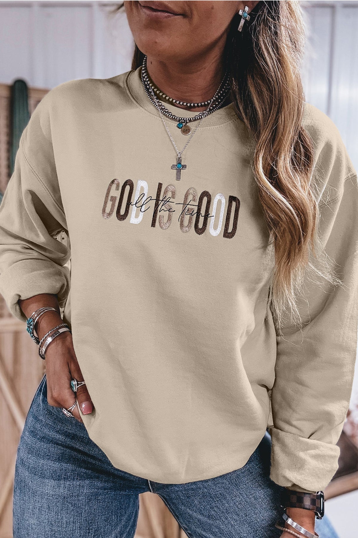 Jet Stream GOD IS GOOD Western Embroidered Sweatshirt