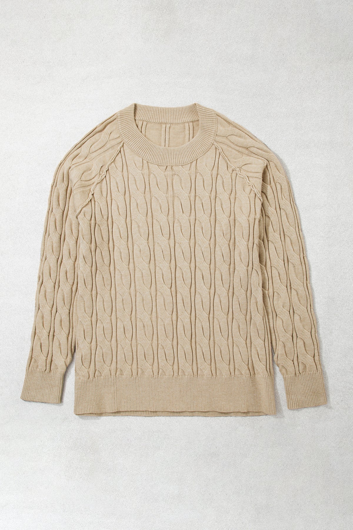 Parchment Oversized Cable Knit Long-Sleeve Round-Neck Tunic Length Plus Size Sweater