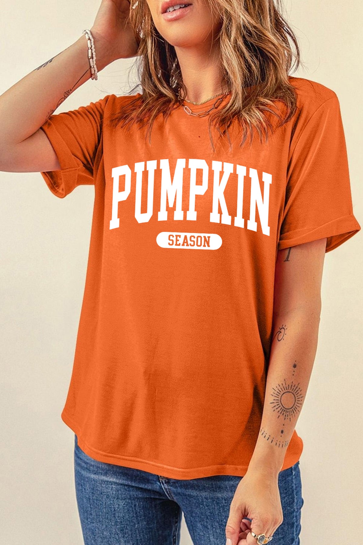 Orange PUMPKIN SEASON Letter Print Relaxed T-Shirt