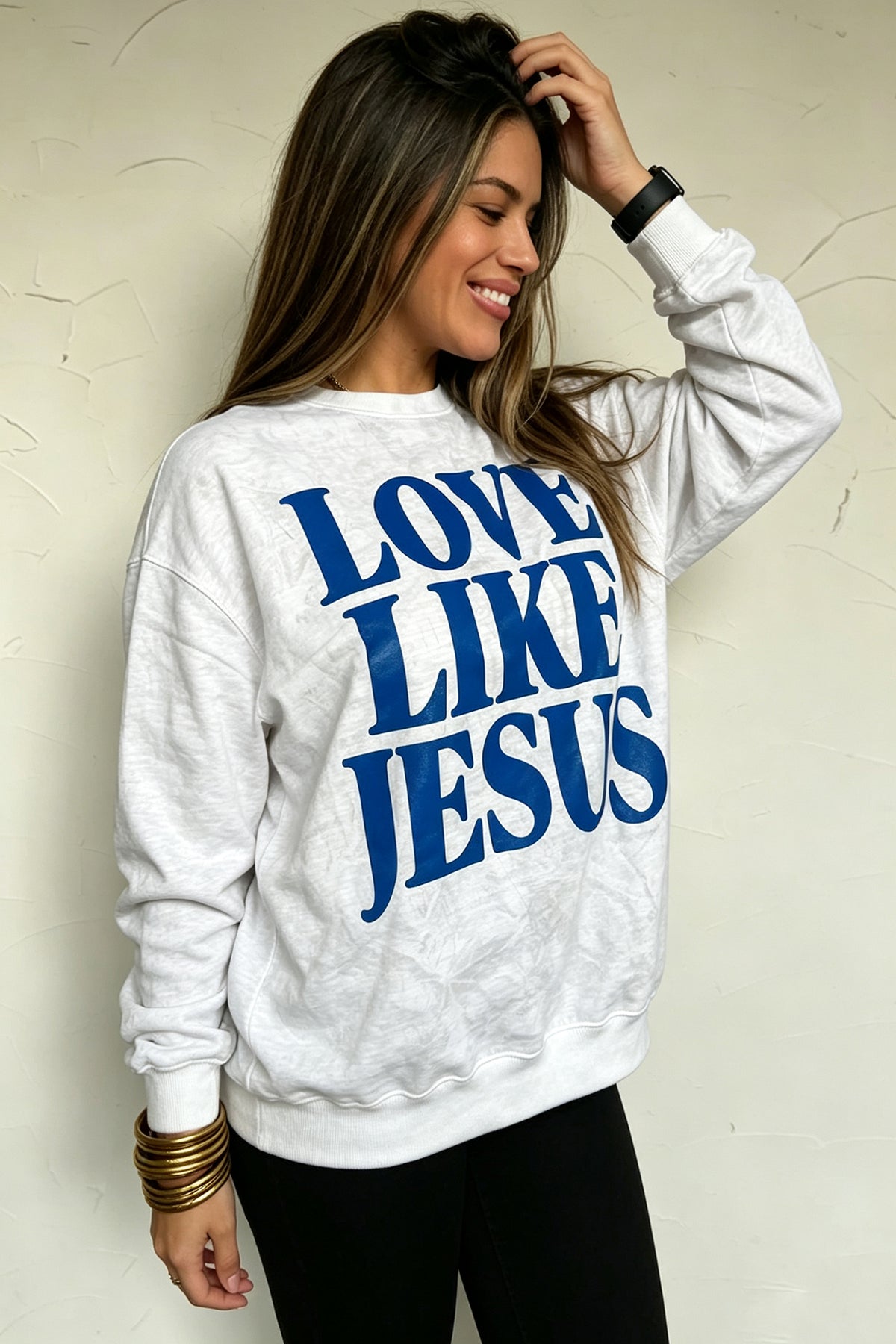 Gray LOVE LIKE JESUS Letter Print Light Camo Pullover Sweatshirt