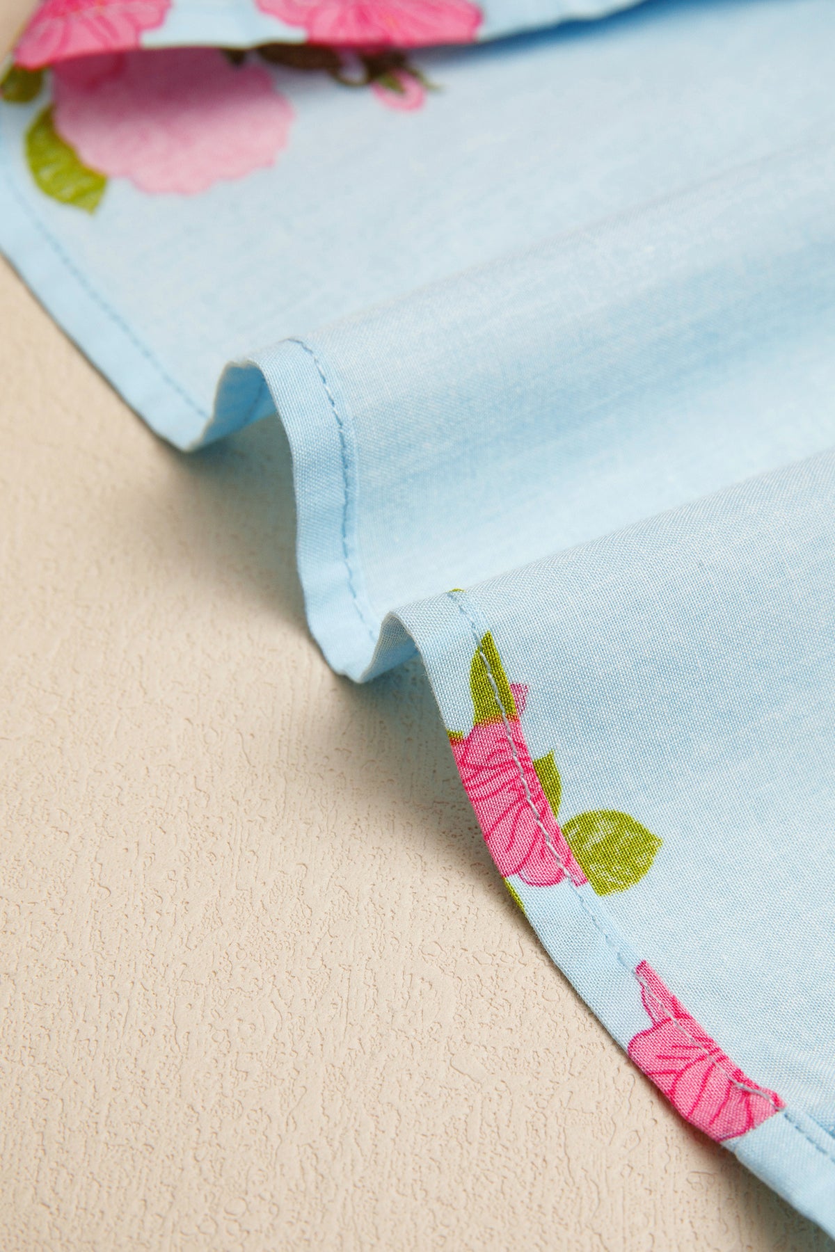 Sky Blue Floral Contrast Ricrac Detail Bubble Sleeve Dress